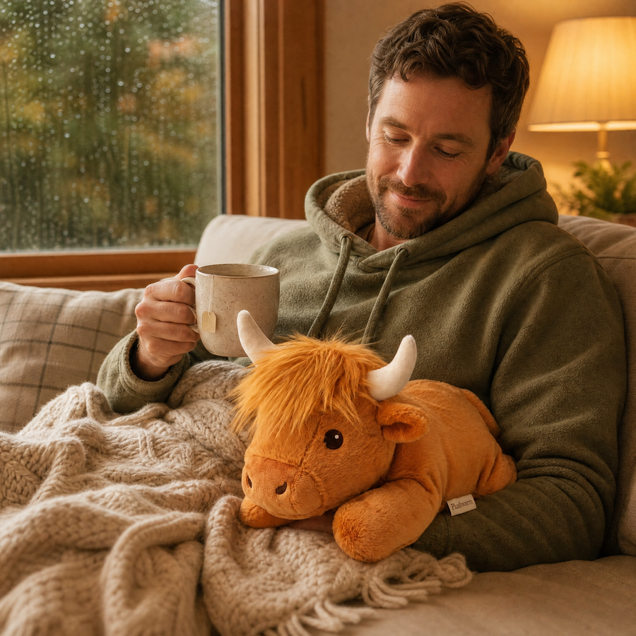 Rory the Highland Cow, heatable weighted plush by Plushwarm