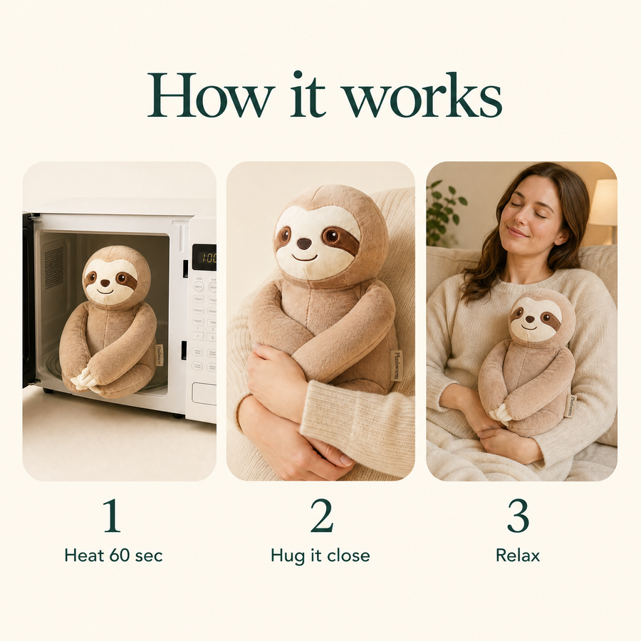 Sunny the Sloth, heatable weighted plush by Plushwarm