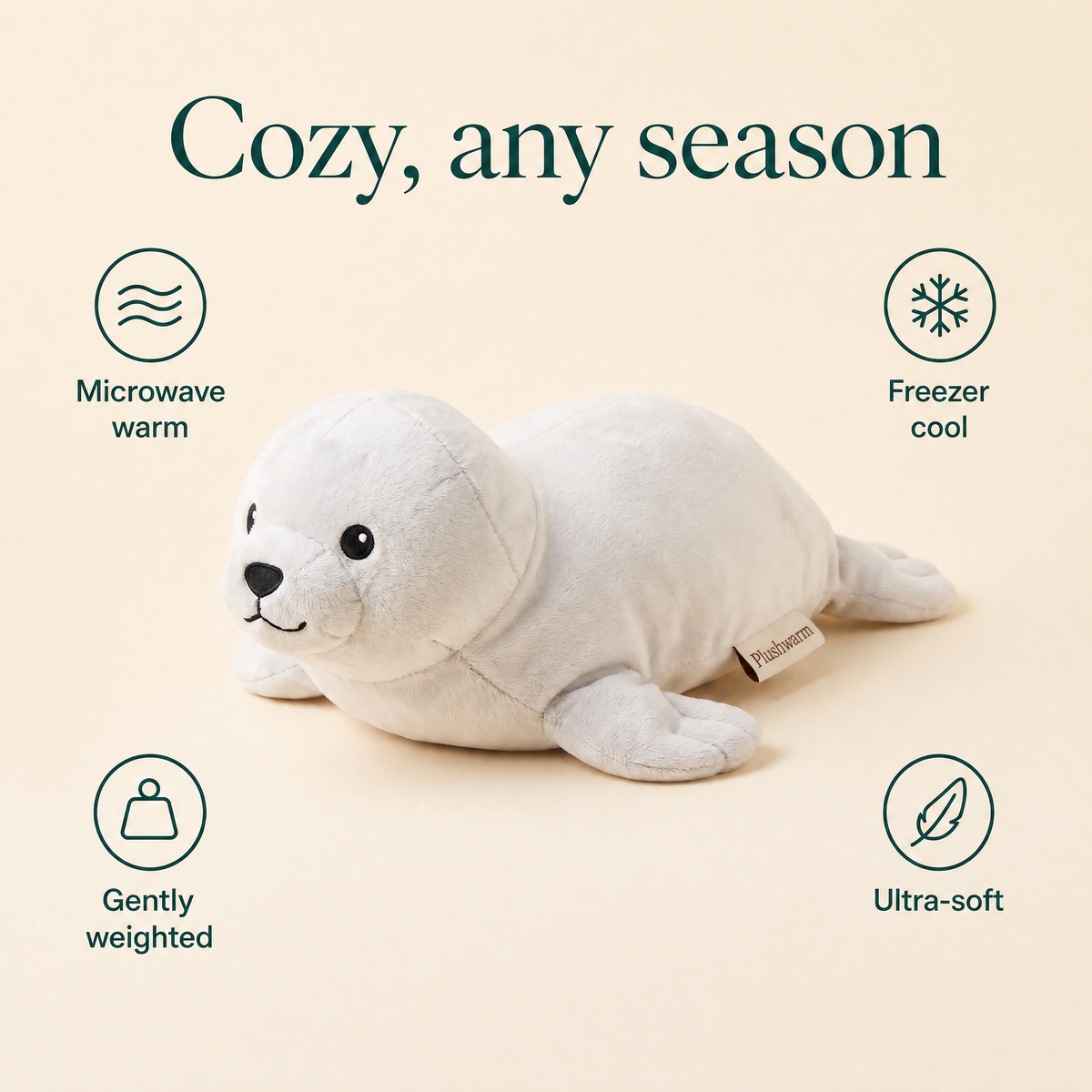 Sully the Seal, heatable weighted plush by Plushwarm