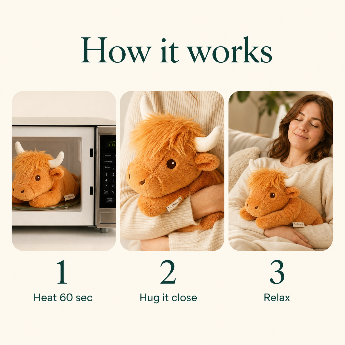 Rory the Highland Cow, heatable weighted plush by Plushwarm