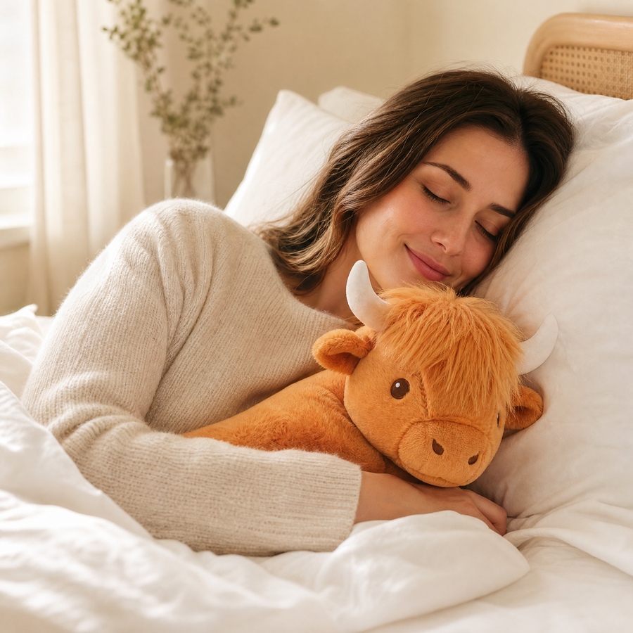 Rory the Highland Cow, heatable weighted plush by Plushwarm