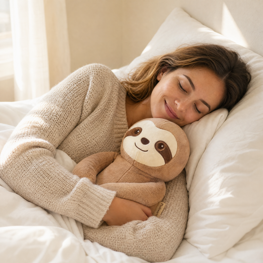 Sunny the Sloth, heatable weighted plush by Plushwarm